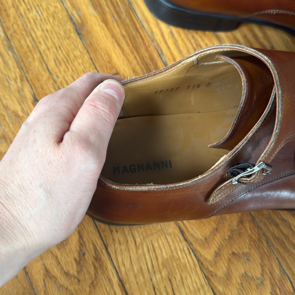 Mangnanni Double Monk Men's Brown Leather Dress Shoes 11.5 - Picture 2 of 11